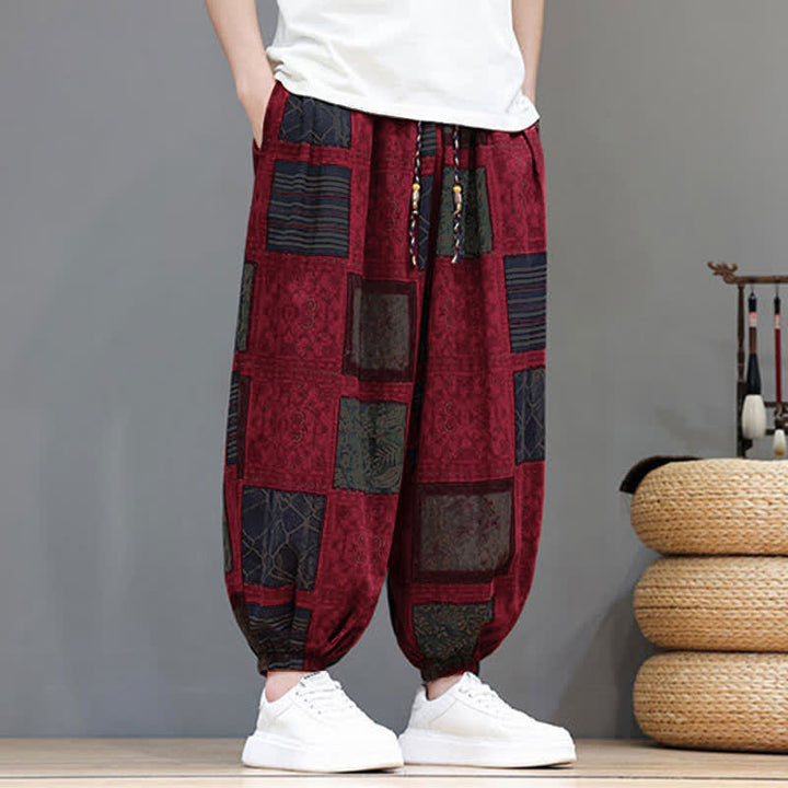 Buddha Stones Summer Boho Casual Drawstring Geometric Cropped Pants Men's Harem Pants With Pocket - image 32