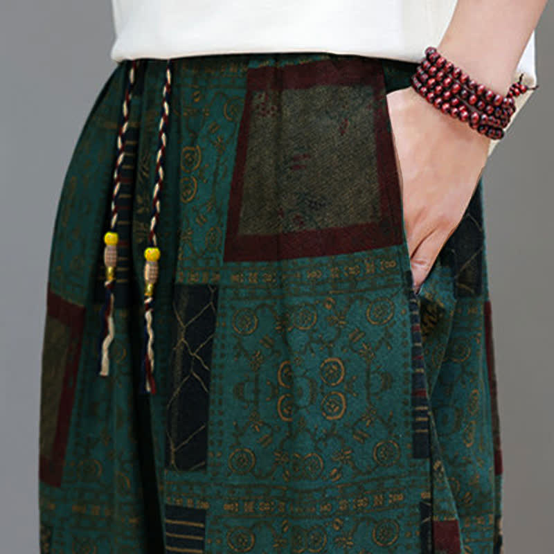 Buddha Stones Summer Boho Casual Drawstring Geometric Cropped Pants Men's Harem Pants With Pocket - image 29