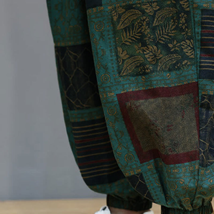 Buddha Stones Summer Boho Casual Drawstring Geometric Cropped Pants Men's Harem Pants With Pocket - image 28