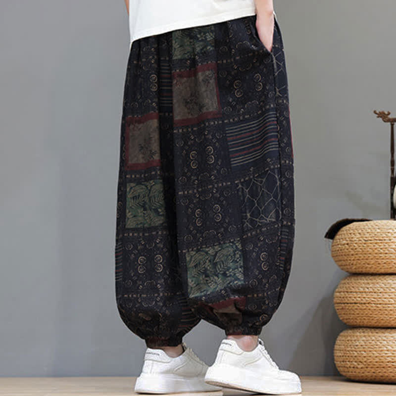 Buddha Stones Summer Boho Casual Drawstring Geometric Cropped Pants Men's Harem Pants With Pocket - image 51