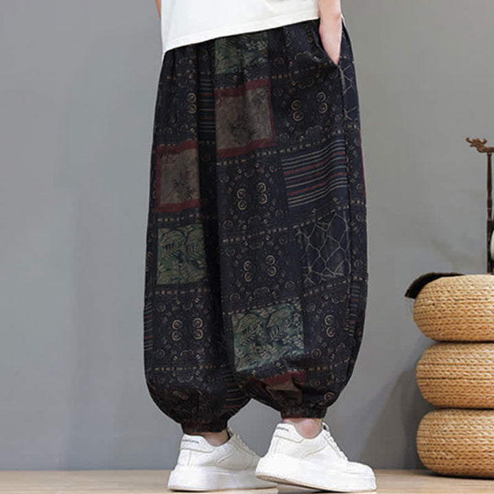 Buddha Stones Summer Boho Casual Drawstring Geometric Cropped Pants Men's Harem Pants With Pocket - image 51