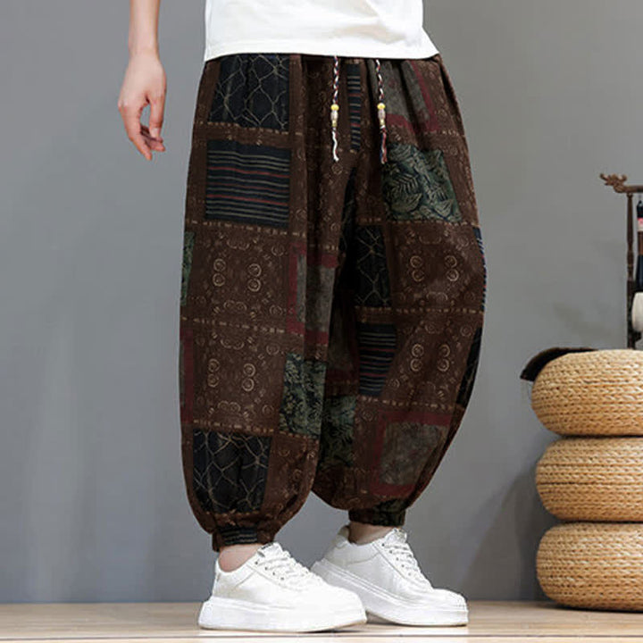 Buddha Stones Summer Boho Casual Drawstring Geometric Cropped Pants Men's Harem Pants With Pocket - image 13