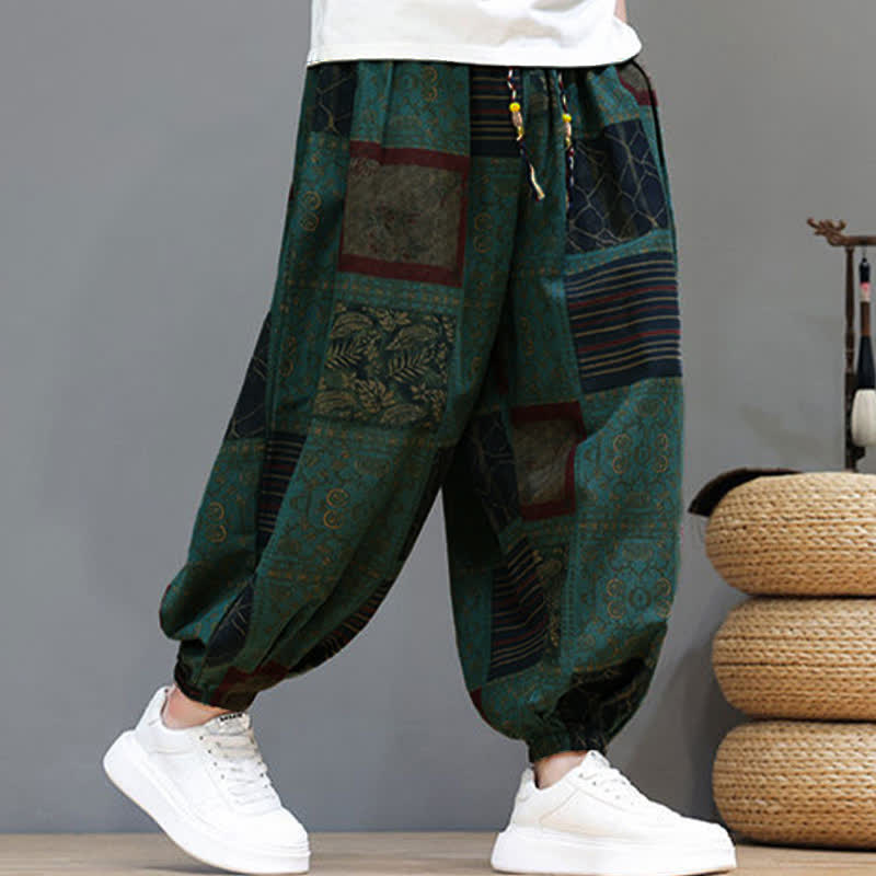 Buddha Stones Summer Boho Casual Drawstring Geometric Cropped Pants Men's Harem Pants With Pocket - image 27