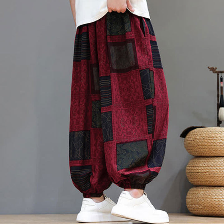 Buddha Stones Summer Boho Casual Drawstring Geometric Cropped Pants Men's Harem Pants With Pocket - image 37