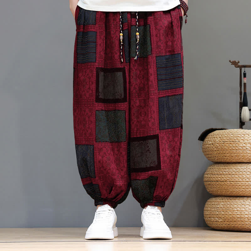 Buddha Stones Summer Boho Casual Drawstring Geometric Cropped Pants Men's Harem Pants With Pocket - image 40