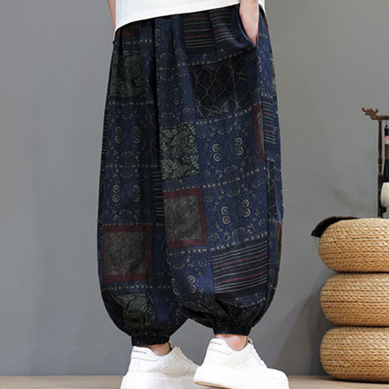 Buddha Stones Summer Boho Casual Drawstring Geometric Cropped Pants Men's Harem Pants With Pocket - image 6