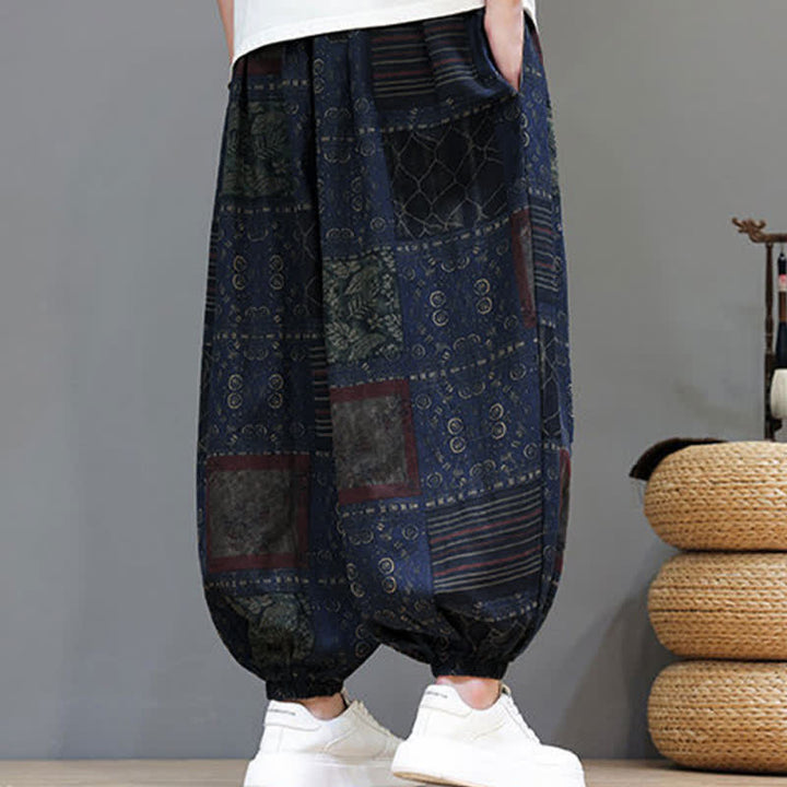 Buddha Stones Summer Boho Casual Drawstring Geometric Cropped Pants Men's Harem Pants With Pocket - image 6