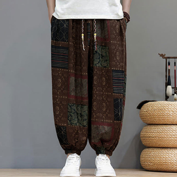 Buddha Stones Summer Boho Casual Drawstring Geometric Cropped Pants Men's Harem Pants With Pocket - image 17