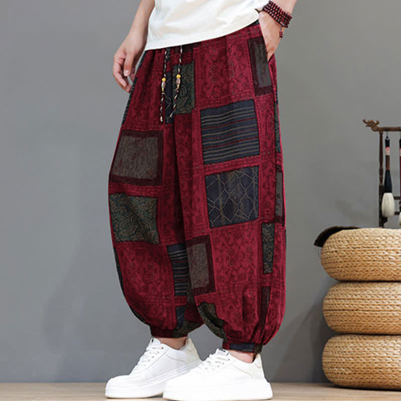 Buddha Stones Summer Boho Casual Drawstring Geometric Cropped Pants Men's Harem Pants With Pocket - image 34