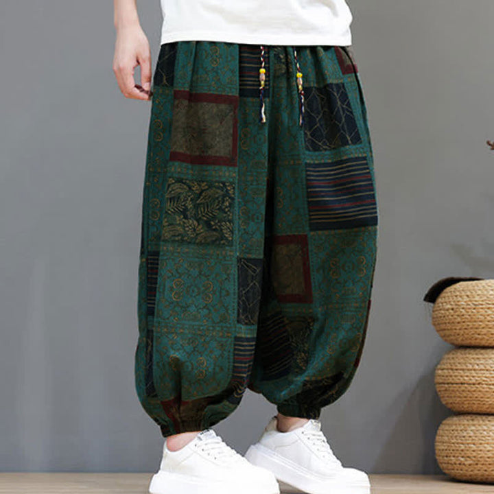 Buddha Stones Summer Boho Casual Drawstring Geometric Cropped Pants Men's Harem Pants With Pocket - image 21
