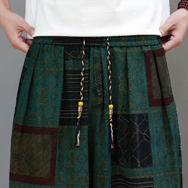 Buddha Stones Summer Boho Casual Drawstring Geometric Cropped Pants Men's Harem Pants With Pocket - image 30