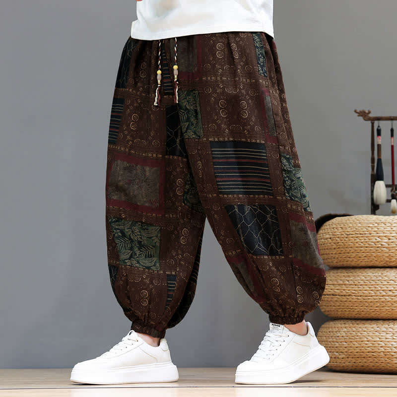 Buddha Stones Summer Boho Casual Drawstring Geometric Cropped Pants Men's Harem Pants With Pocket - image 15
