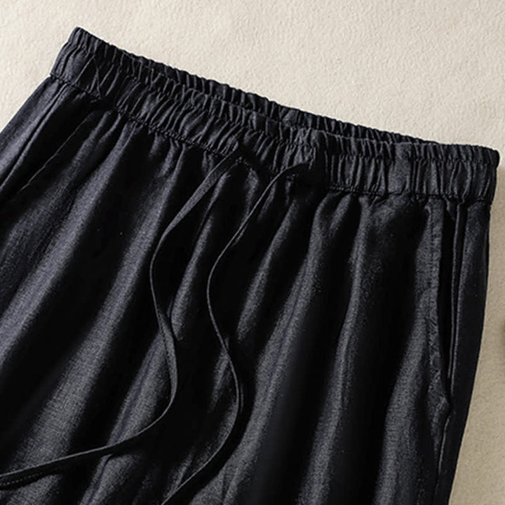 Buddha Stones Summer Casual Boho Drawstring Solid Cropped Pants Ramie Women's Harem Pants With Pockets - image 14