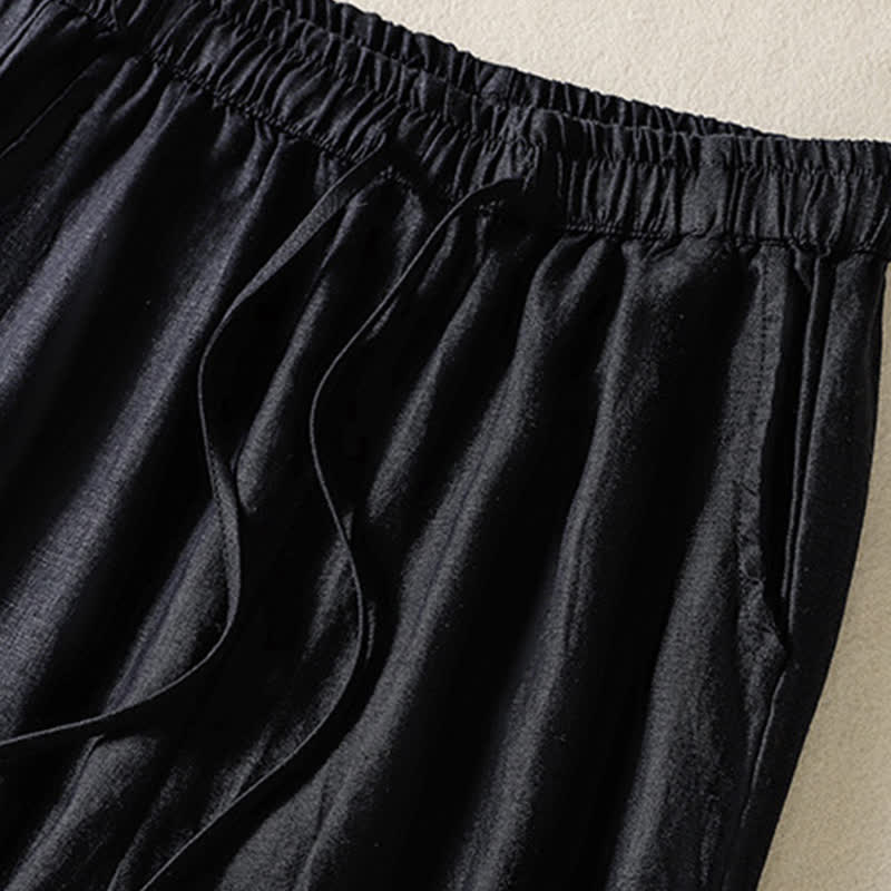 Buddha Stones Summer Casual Boho Drawstring Solid Cropped Pants Ramie Women's Harem Pants With Pockets - image 15