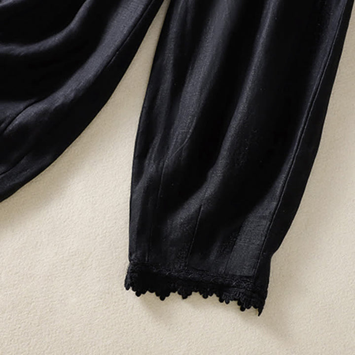 Buddha Stones Summer Casual Boho Drawstring Solid Cropped Pants Ramie Women's Harem Pants With Pockets - image 19