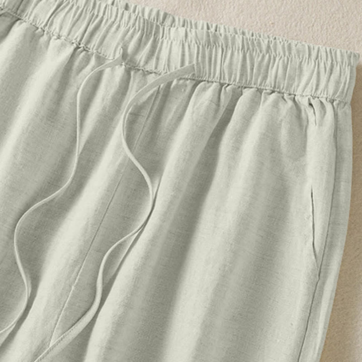 Buddha Stones Summer Casual Boho Drawstring Solid Cropped Pants Ramie Women's Harem Pants With Pockets - image 3