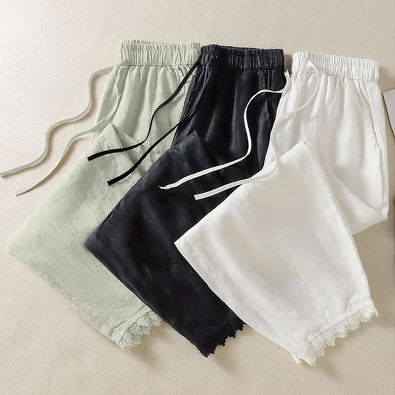Buddha Stones Summer Casual Boho Drawstring Solid Cropped Pants Ramie Women's Harem Pants With Pockets - image 29