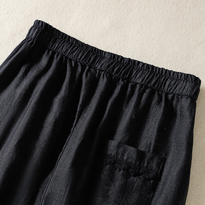 Buddha Stones Summer Casual Boho Drawstring Solid Cropped Pants Ramie Women's Harem Pants With Pockets - image 16