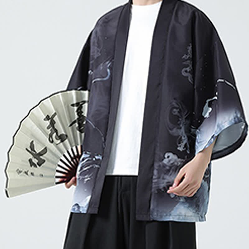 Buddha Stones Summer Casual Vintage Crane Print Men's Kimonos - Dragon - US/UK/AU48, EU58 (5XL) - image 11