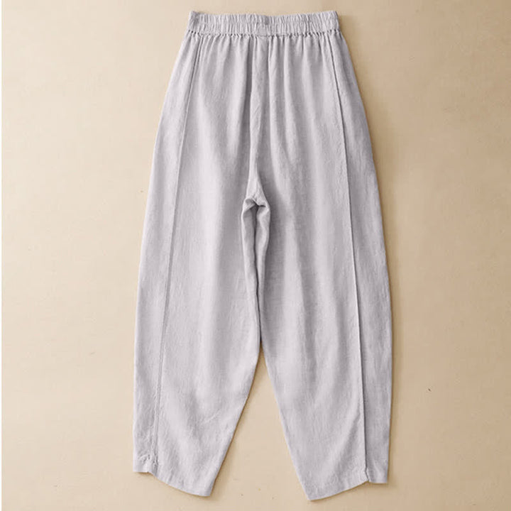 Buddha Stones Summer Casual Minimalist Solid Cropped Pants Vertical Seam Women's Harem Pants With Pockets - image 1