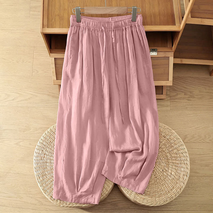 Buddha Stones Summer Casual Boho Drawstring Solid Capri Pants Women's Wide Leg Pants With Pockets - LightPink - US8-10, UK/AU12-14, EU40-42 (2XL) - image 19