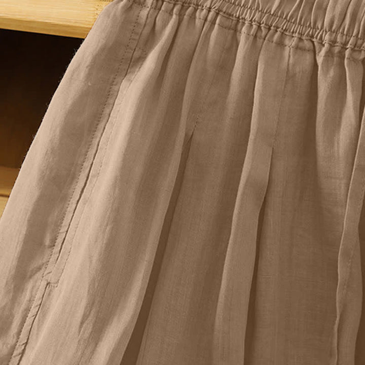 Buddha Stones Summer Casual Boho Drawstring Solid Capri Pants Women's Wide Leg Pants With Pockets - image 1