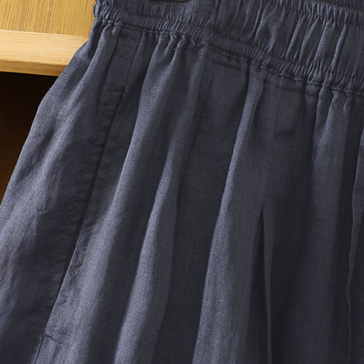 Buddha Stones Summer Casual Boho Drawstring Solid Capri Pants Women's Wide Leg Pants With Pockets - image 11