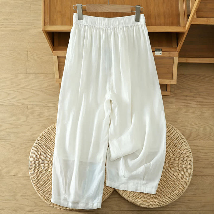 Buddha Stones Summer Casual Boho Drawstring Solid Capri Pants Women's Wide Leg Pants With Pockets - image 41