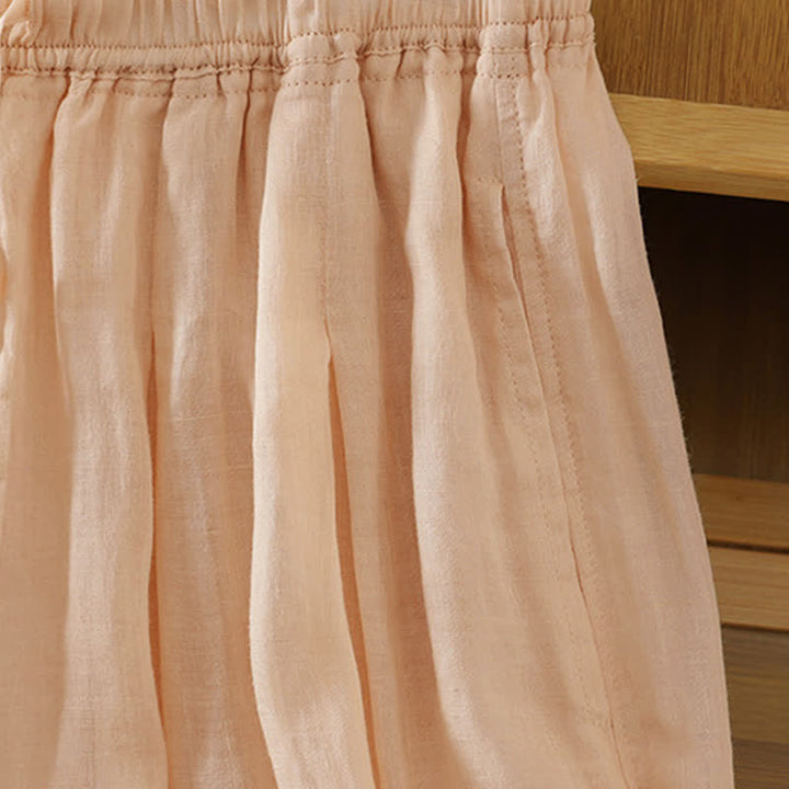 Buddha Stones Summer Casual Boho Drawstring Solid Capri Pants Women's Wide Leg Pants With Pockets - image 36