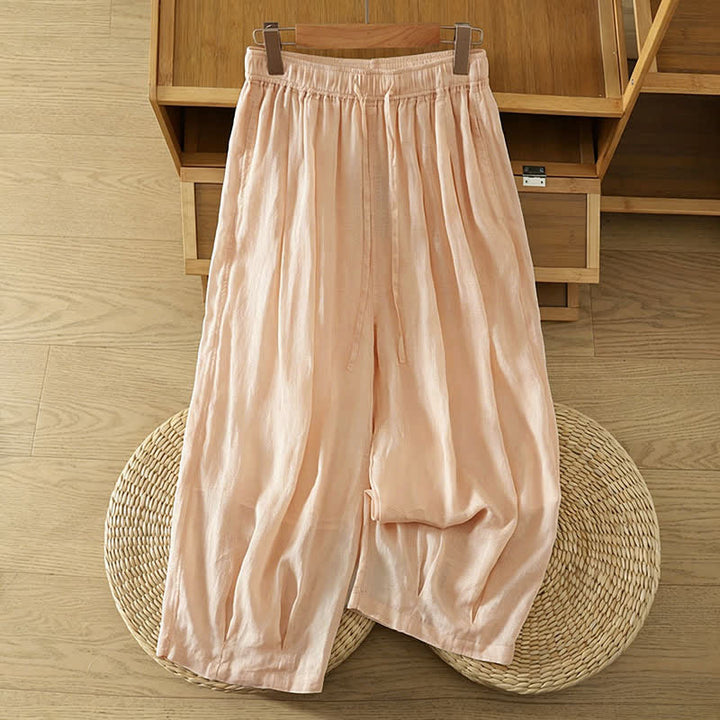 Buddha Stones Summer Casual Boho Drawstring Solid Capri Pants Women's Wide Leg Pants With Pockets - PeachPuff - US8-10, UK/AU12-14, EU40-42 (2XL) - image 34