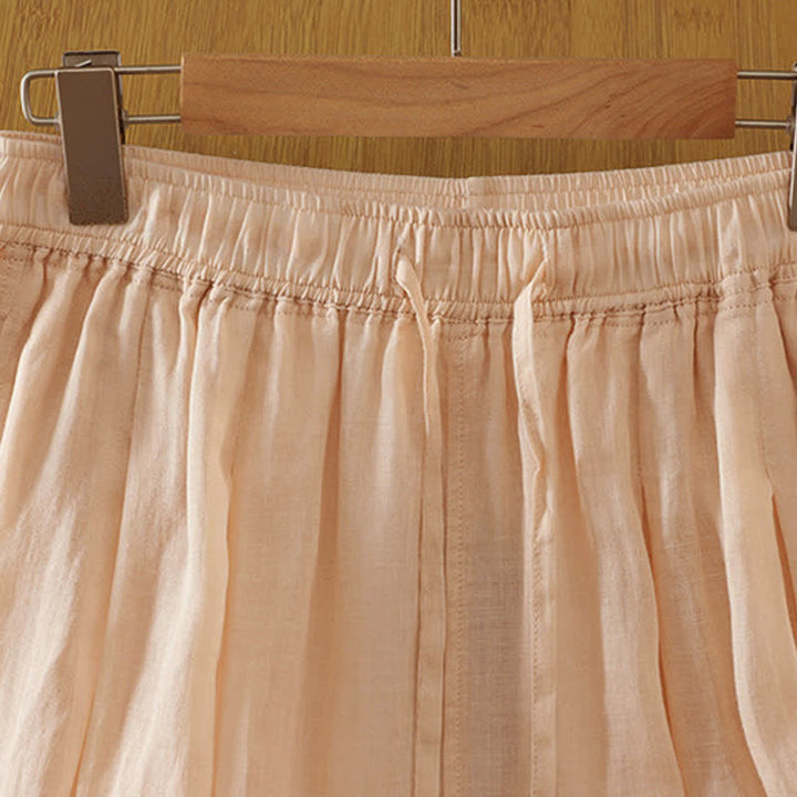 Buddha Stones Summer Casual Boho Drawstring Solid Capri Pants Women's Wide Leg Pants With Pockets - image 35