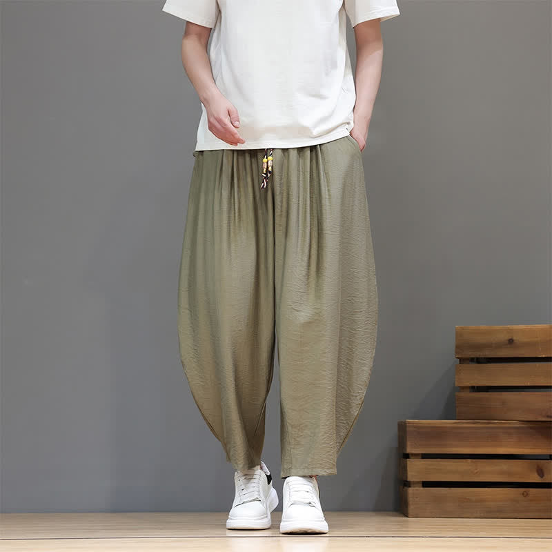 Buddha Stones Summer Casual Minimalist Drawstring Solid Cropped Pants Men's Harem Pants With Pocket - image 29