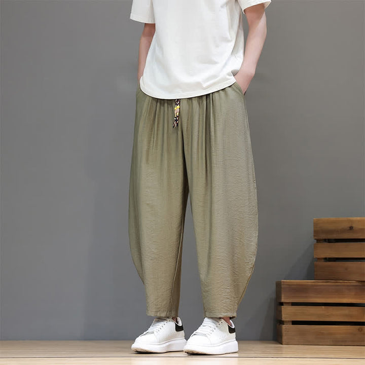 Buddha Stones Summer Casual Minimalist Drawstring Solid Cropped Pants Men's Harem Pants With Pocket - OliveDrab - US/UK/AU46, EU56 (5XL) - image 18