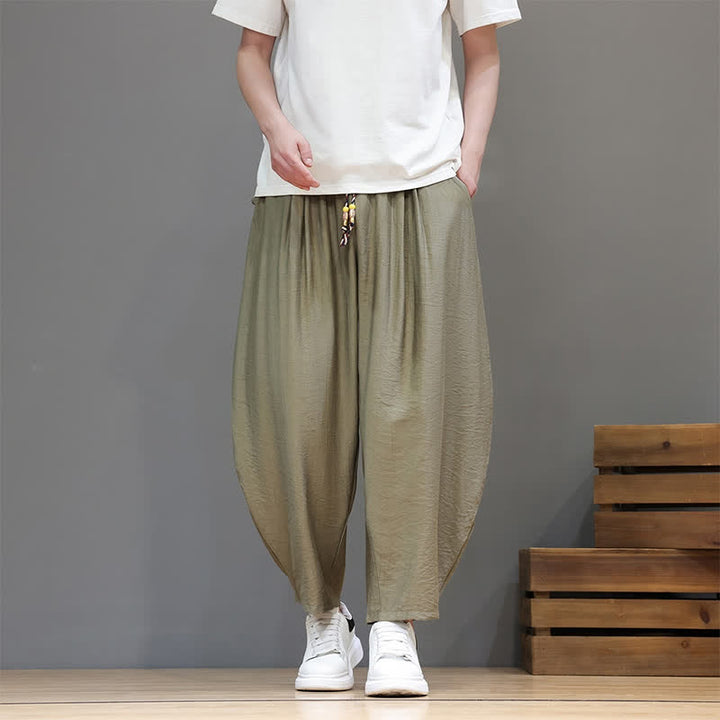 Buddha Stones Summer Casual Minimalist Drawstring Solid Cropped Pants Men's Harem Pants With Pocket - image 27