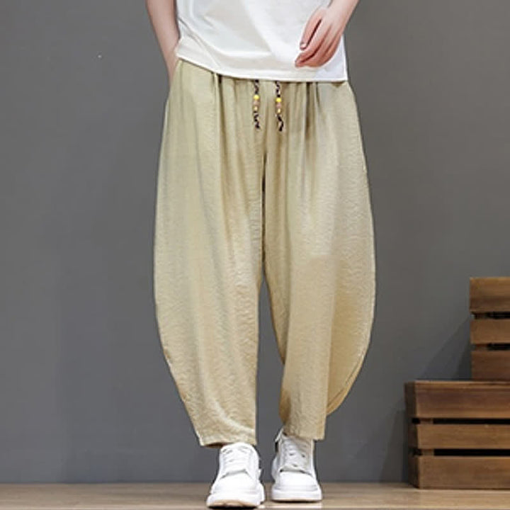 Buddha Stones Summer Casual Minimalist Drawstring Solid Cropped Pants Men's Harem Pants With Pocket - image 30