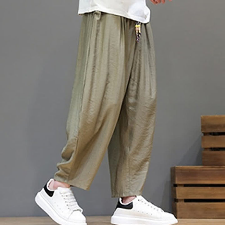Buddha Stones Summer Casual Minimalist Drawstring Solid Cropped Pants Men's Harem Pants With Pocket - image 23