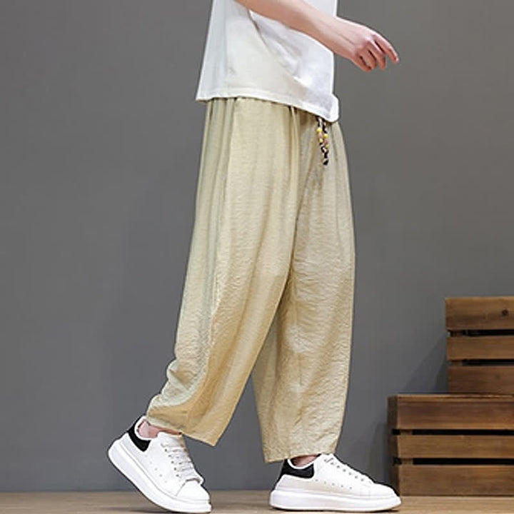 Buddha Stones Summer Casual Minimalist Drawstring Solid Cropped Pants Men's Harem Pants With Pocket - image 31