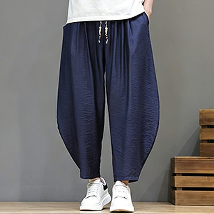 Buddha Stones Summer Casual Minimalist Drawstring Solid Cropped Pants Men's Harem Pants With Pocket - image 9