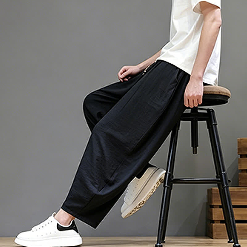 Buddha Stones Summer Casual Minimalist Drawstring Solid Cropped Pants Men's Harem Pants With Pocket - image 14
