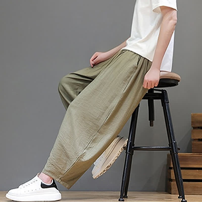Buddha Stones Summer Casual Minimalist Drawstring Solid Cropped Pants Men's Harem Pants With Pocket - image 22