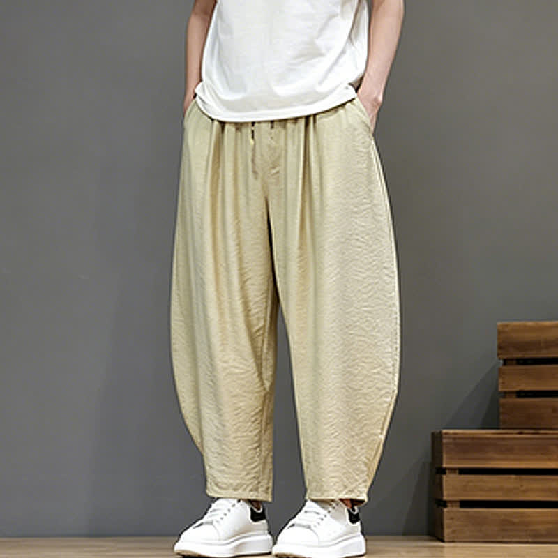 Buddha Stones Summer Casual Minimalist Drawstring Solid Cropped Pants Men's Harem Pants With Pocket - image 36