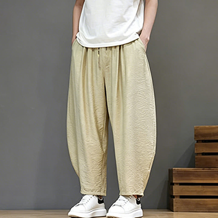 Buddha Stones Summer Casual Minimalist Drawstring Solid Cropped Pants Men's Harem Pants With Pocket - image 36