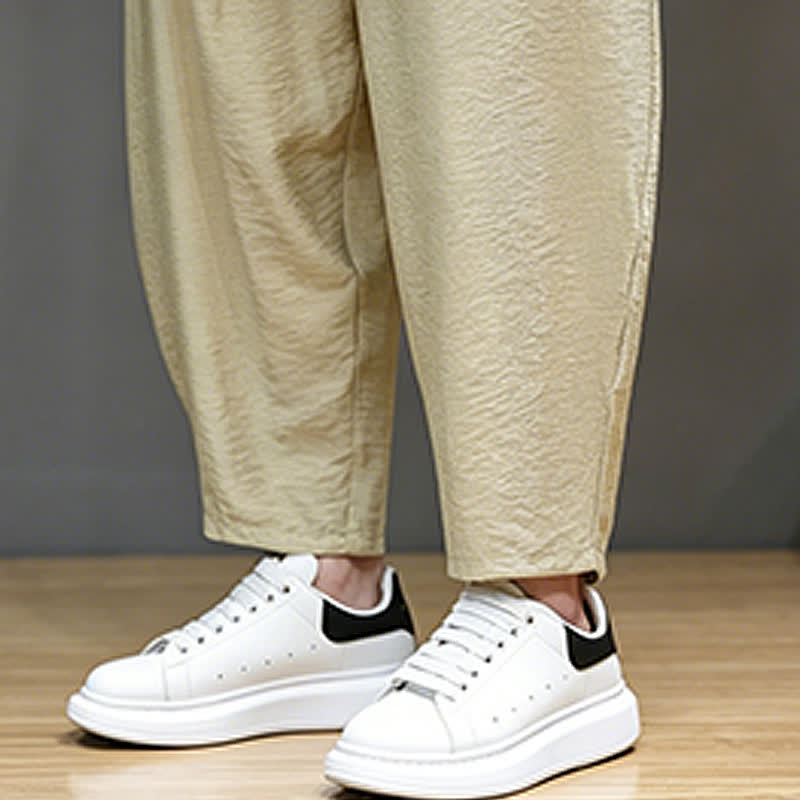 Buddha Stones Summer Casual Minimalist Drawstring Solid Cropped Pants Men's Harem Pants With Pocket - image 35