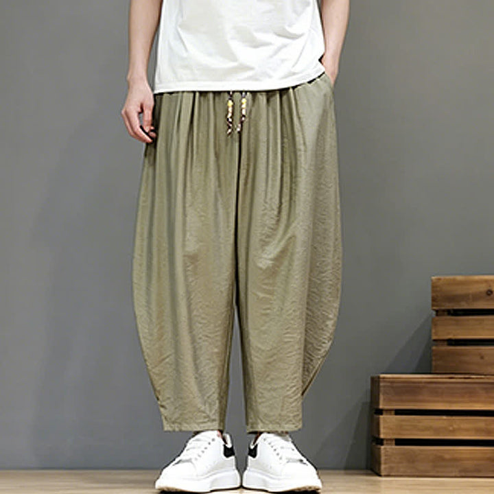 Buddha Stones Summer Casual Minimalist Drawstring Solid Cropped Pants Men's Harem Pants With Pocket - image 21