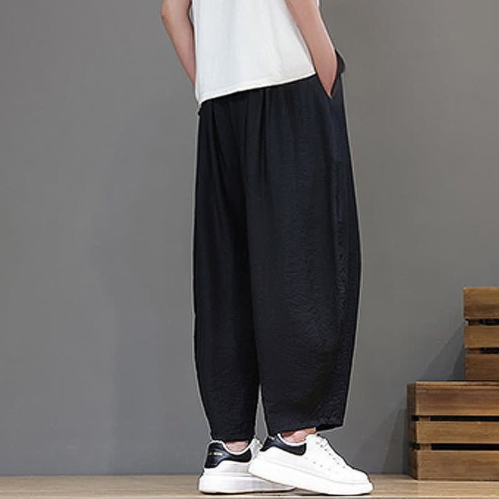 Buddha Stones Summer Casual Minimalist Drawstring Solid Cropped Pants Men's Harem Pants With Pocket - image 15