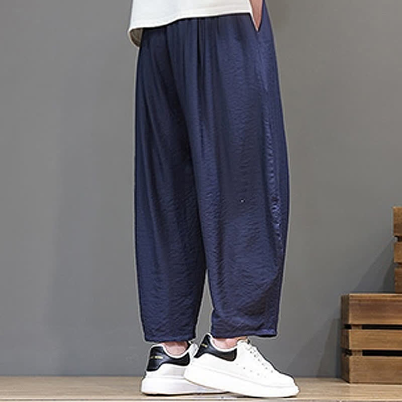 Buddha Stones Summer Casual Minimalist Drawstring Solid Cropped Pants Men's Harem Pants With Pocket - image 2