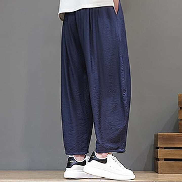 Buddha Stones Summer Casual Minimalist Drawstring Solid Cropped Pants Men's Harem Pants With Pocket - image 2