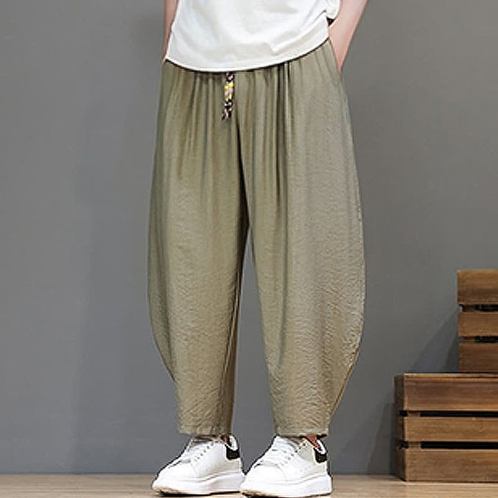 Buddha Stones Summer Casual Minimalist Drawstring Solid Cropped Pants Men's Harem Pants With Pocket - image 21