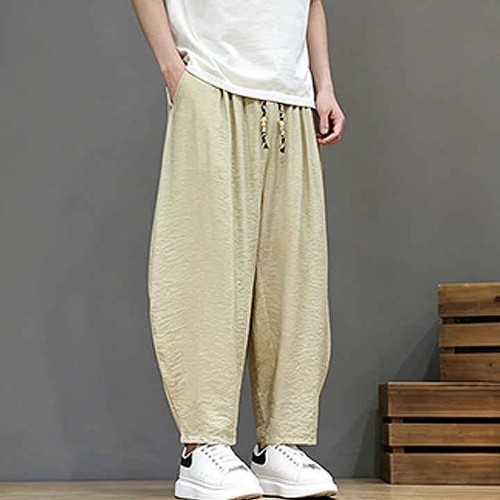 Buddha Stones Summer Casual Minimalist Drawstring Solid Cropped Pants Men's Harem Pants With Pocket - image 37