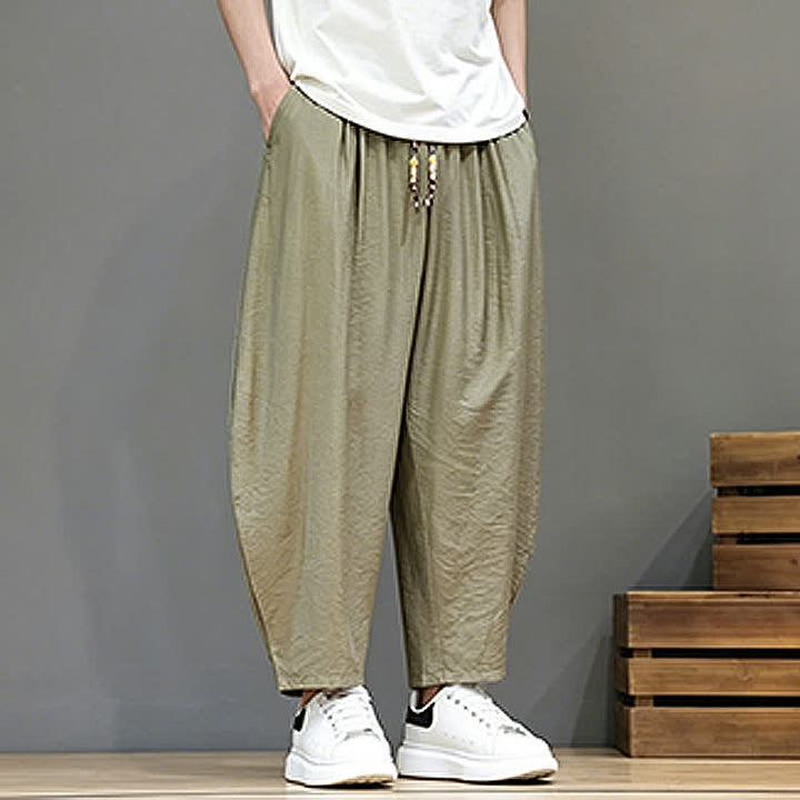 Buddha Stones Summer Casual Minimalist Drawstring Solid Cropped Pants Men's Harem Pants With Pocket - image 26